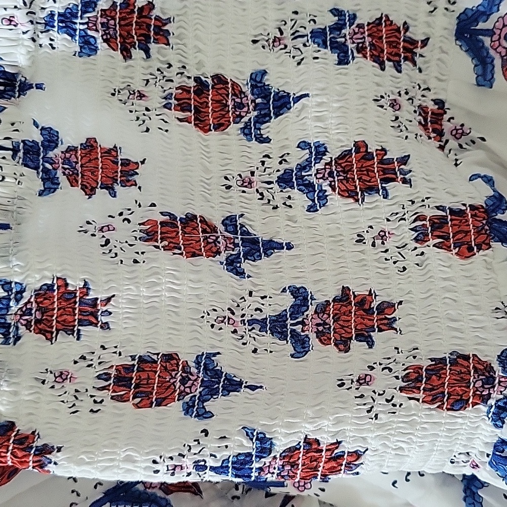 J.Crew Factory Blue White Red Coastal Grandma Floral Tiered Midi Cotton Size XS - Picture 13 of 15